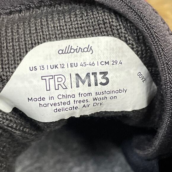Allbirds Tree Runners Shoes Charcoal Gray SZ 13 - Picture 9 of 9
